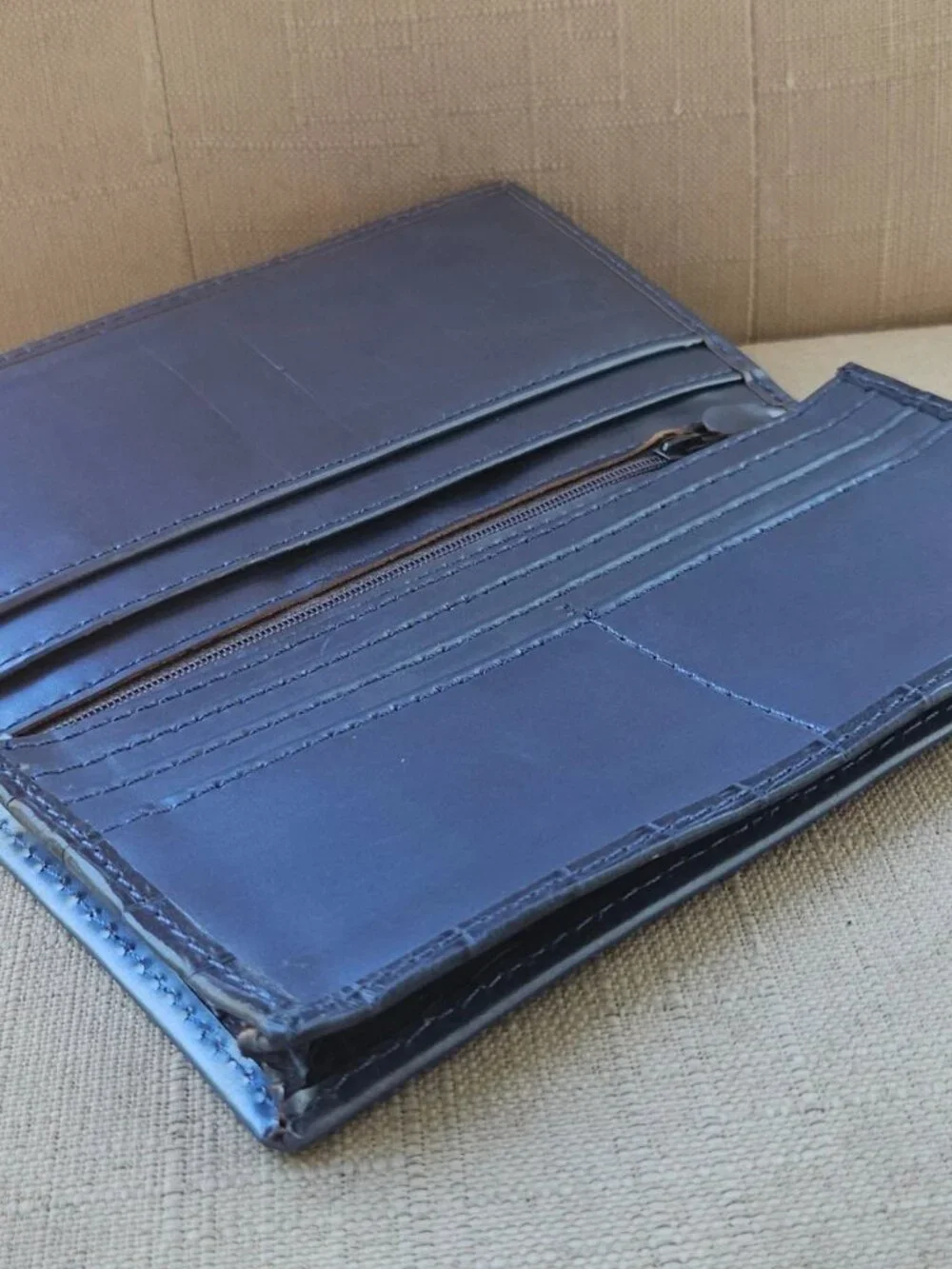 Long Wallet Genuine Leather Grayish Blue Clutch Purse Handmade Card Holder